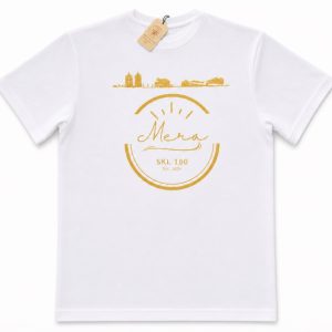 camiseta mera skl 180 blanca y dorada